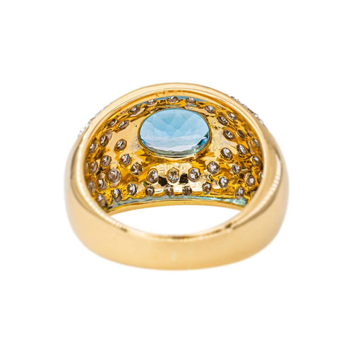 56 Bague dôme en or jaune et blanc, topaze bleue et diamants 58 Facettes 4913203CN