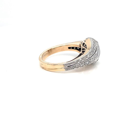 Bague Retro - Bague cocktail en or jaune et blanc diamants 1,50 ct 58 Facettes