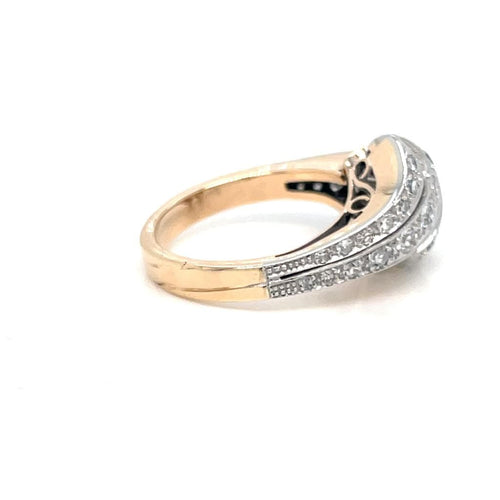 Bague Retro - Bague cocktail en or jaune et blanc diamants 1,50 ct 58 Facettes