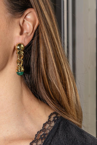 Boucles d'oreilles pendantes en or jaune et malachites 58 Facettes 5202326CN