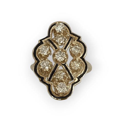50 Bague cocktail vintage en or jaune 14 ct et diamants 58 Facettes ring