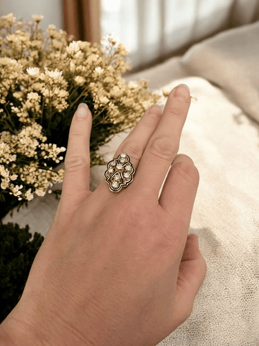 50 Bague cocktail vintage en or jaune 14 ct et diamants 58 Facettes ring