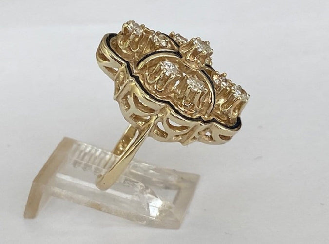 50 Bague cocktail vintage en or jaune 14 ct et diamants 58 Facettes ring
