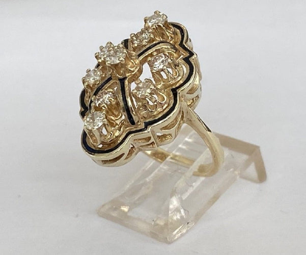 50 Bague cocktail vintage en or jaune 14 ct et diamants 58 Facettes ring