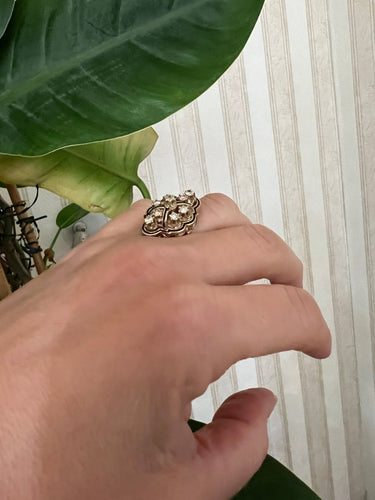 50 Bague cocktail vintage en or jaune 14 ct et diamants 58 Facettes ring