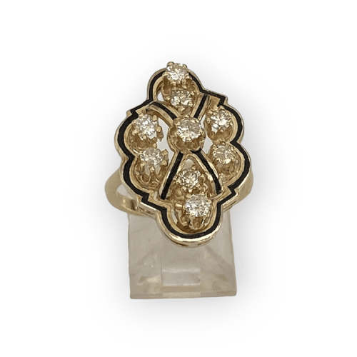 50 Bague cocktail vintage en or jaune 14 ct et diamants 58 Facettes ring