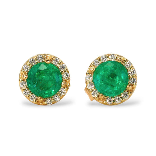 Boucles d'oreilles en or jaune 14 ct, émeraudes et diamants 58 Facettes E0031