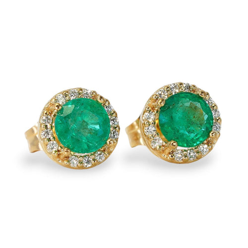 Boucles d'oreilles en or jaune 14 ct, émeraudes et diamants 58 Facettes E0031