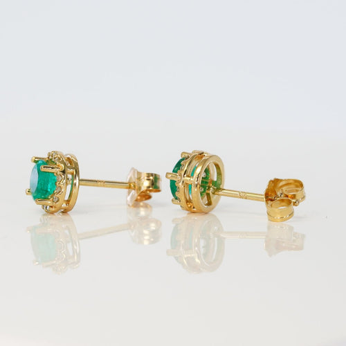 Boucles d'oreilles en or jaune 14 ct, émeraudes et diamants 58 Facettes E0031