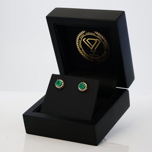 Boucles d'oreilles en or jaune 14 ct, émeraudes et diamants 58 Facettes E0031