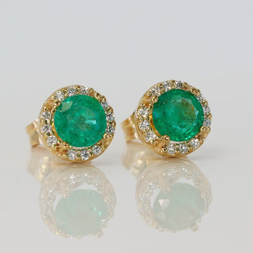 Boucles d'oreilles en or jaune 14 ct, émeraudes et diamants 58 Facettes E0031