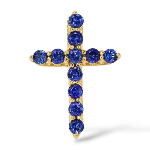 Pendentif croix en or jaune et saphirs naturels 58 Facettes P005