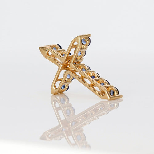 Pendentif croix en or jaune et saphirs naturels 58 Facettes P005