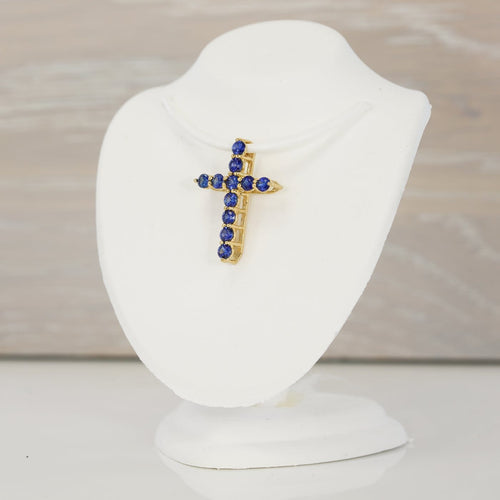 Pendentif croix en or jaune et saphirs naturels 58 Facettes P005