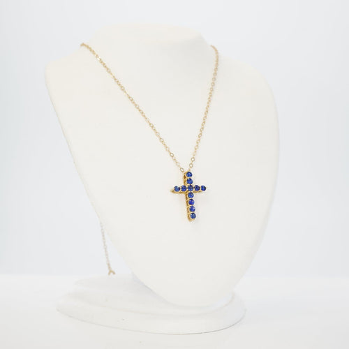 Pendentif croix en or jaune et saphirs naturels 58 Facettes P005