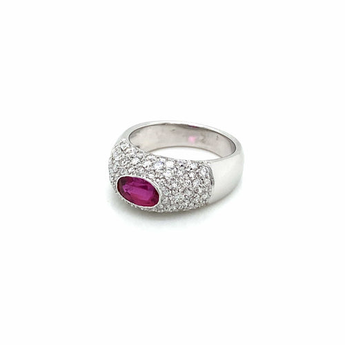 Bague 55 Bague pavée en or blanc 18k avec rubis et diamants 58 Facettes