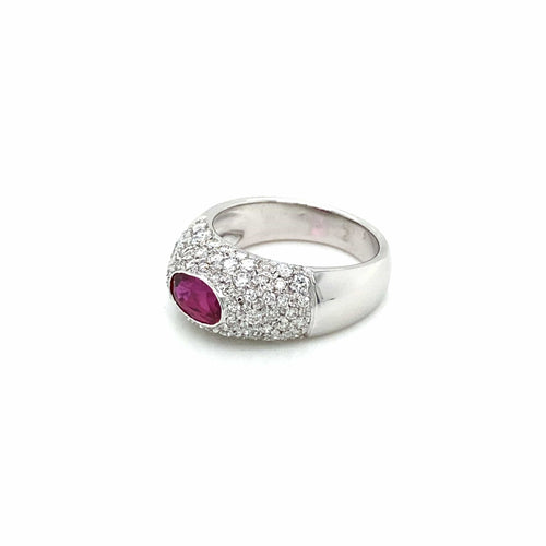 Bague 55 Bague pavée en or blanc 18k avec rubis et diamants 58 Facettes