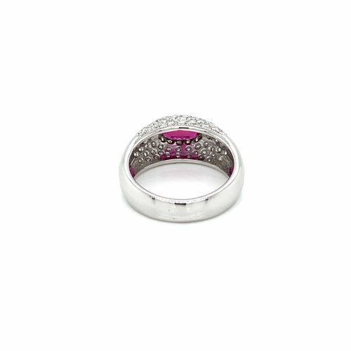 Bague 55 Bague pavée en or blanc 18k avec rubis et diamants 58 Facettes