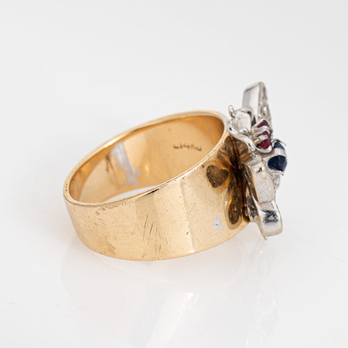 Bague 52 Bague papillon vintage en or jaune et blanc 14 carats, diamants 58 Facettes G13163