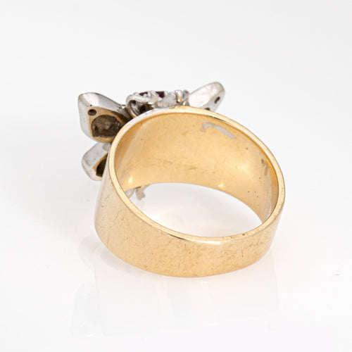 Bague 52 Bague papillon vintage en or jaune et blanc 14 carats, diamants 58 Facettes G13163