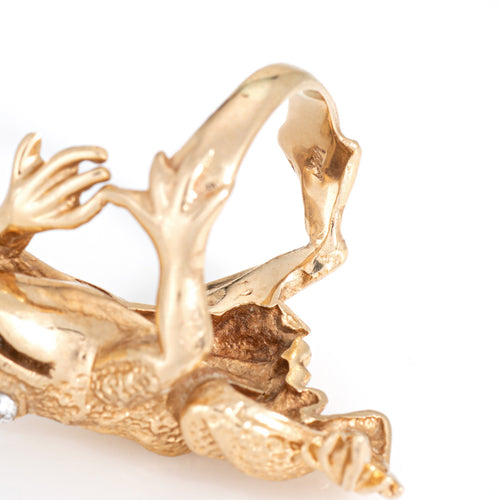 Bague 57 Bague grenouille vintage années 1970 en or jaune 14k et diamants 58 Facettes G14210