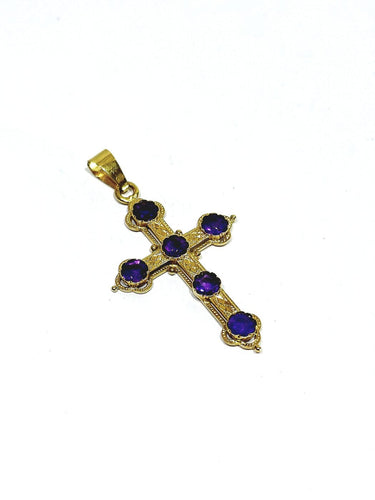 Croix - Pendentif en or jaune et améthystes 58 Facettes 1793072
