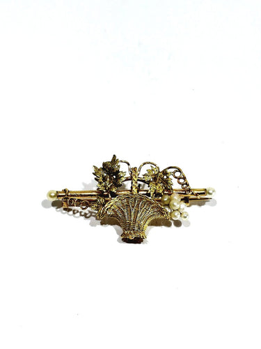 Broche en or jaune, or rose et perles 58 Facettes 1793207