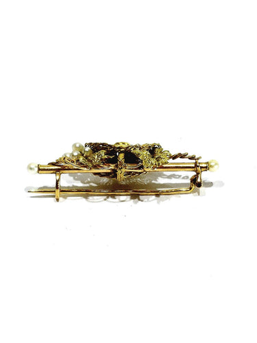 Broche en or jaune, or rose et perles 58 Facettes 1793207