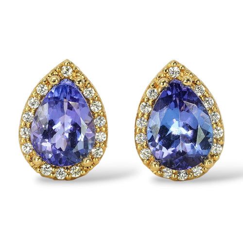 Boucles d'oreilles en or jaune 18 ct, tanzanites GFCO et diamants 58 Facettes E0033