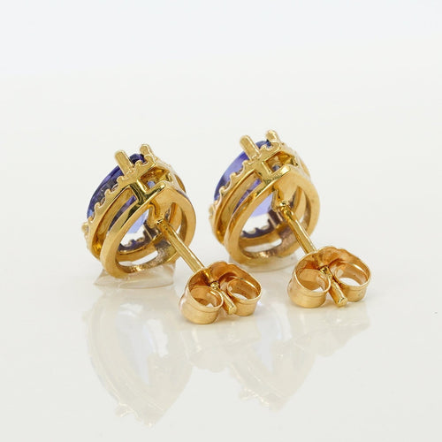 Boucles d'oreilles en or jaune 18 ct, tanzanites GFCO et diamants 58 Facettes E0033