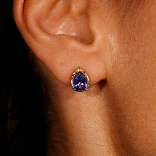 Boucles d'oreilles en or jaune 18 ct, tanzanites GFCO et diamants 58 Facettes E0033