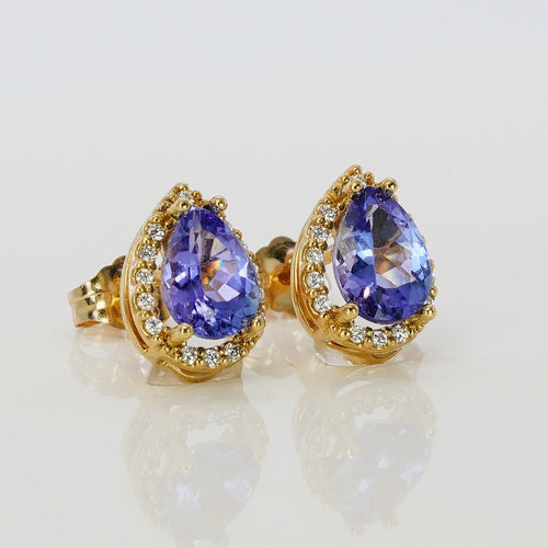 Boucles d'oreilles en or jaune 18 ct, tanzanites GFCO et diamants 58 Facettes E0033