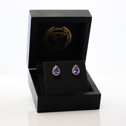 Boucles d'oreilles en or jaune 18 ct, tanzanites GFCO et diamants 58 Facettes E0033