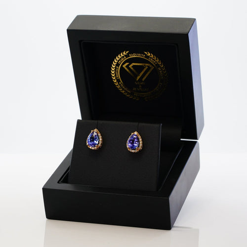 Boucles d'oreilles en or jaune 18 ct, tanzanites GFCO et diamants 58 Facettes E0033