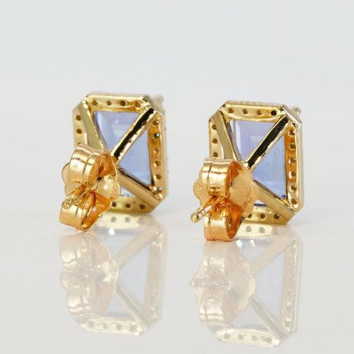Boucles d'oreilles en or jaune 14 ct, tanzanites GFCO et diamants 58 Facettes E0035
