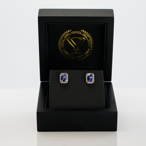 Boucles d'oreilles en or jaune 14 ct, tanzanites GFCO et diamants 58 Facettes E0035