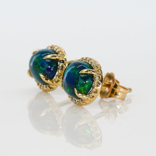 Boucles d'oreilles en or jaune, opales noires et diamants 58 Facettes E0036