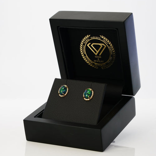 Boucles d'oreilles en or jaune, opales noires et diamants 58 Facettes E0036