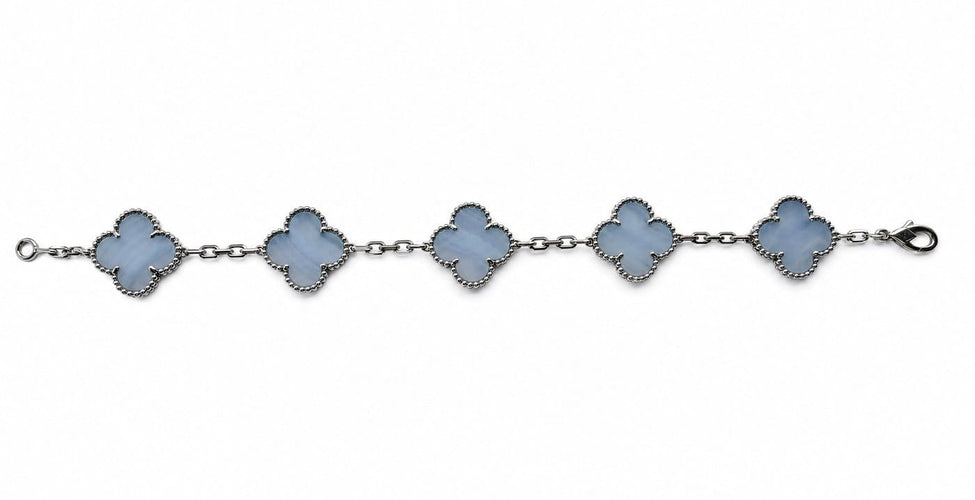 Van Cleef & Arpels Vintage Alhambra - Bracelet 5 motifs en or blanc et calcédoine 58 Facettes 2684