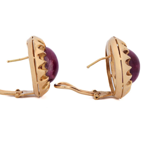 Boucles d'oreilles vintage en or jaune 18 kt et rubis cabochon 58 Facettes OR245 '(00619)