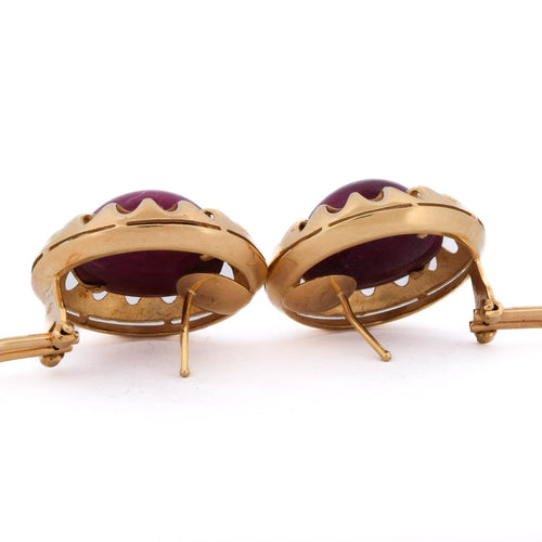 Boucles d'oreilles vintage en or jaune 18 kt et rubis cabochon 58 Facettes OR245 '(00619)