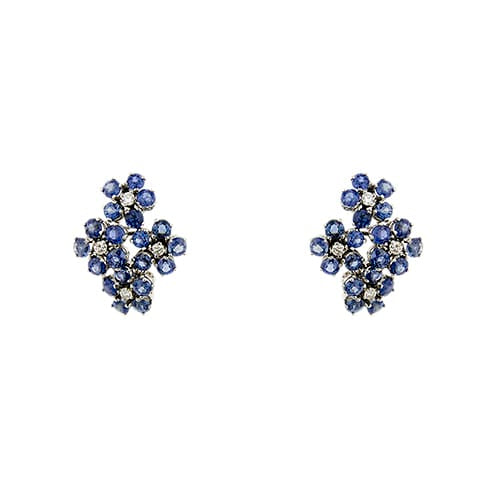 Boucles d'oreilles fleur en or blanc, saphirs et diamants 58 Facettes 39890