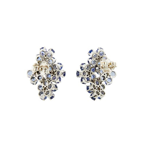Boucles d'oreilles fleur en or blanc, saphirs et diamants 58 Facettes 39890