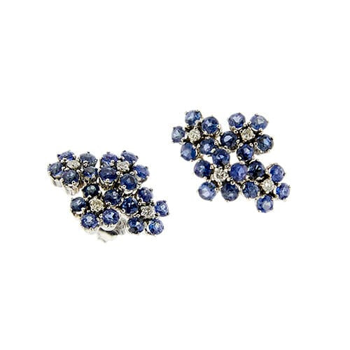 Boucles d'oreilles fleur en or blanc, saphirs et diamants 58 Facettes 39890