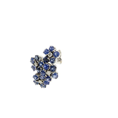 Boucles d'oreilles fleur en or blanc, saphirs et diamants 58 Facettes 39890