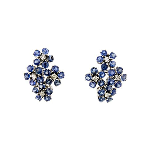 Boucles d'oreilles fleur en or blanc, saphirs et diamants 58 Facettes 39890
