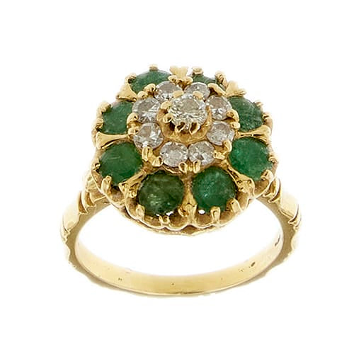 51 Bague fleur en or jaune, diamants et émeraudes 58 Facettes 40085