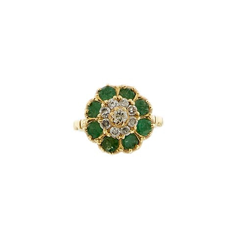 51 Bague fleur en or jaune, diamants et émeraudes 58 Facettes 40085