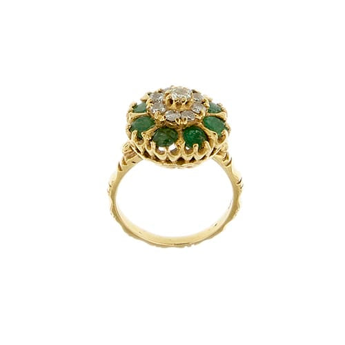 51 Bague fleur en or jaune, diamants et émeraudes 58 Facettes 40085