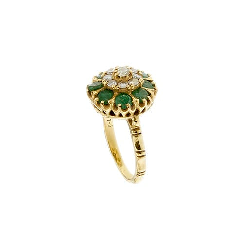 51 Bague fleur en or jaune, diamants et émeraudes 58 Facettes 40085